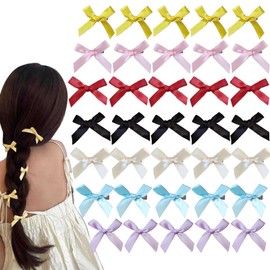 FineGood Hair Clips, Hairpins (7 Colors, Set of 35), Bowknots, Ribbon, Hair Clip, Small Size, For Children, Women's, Hair Clips, Weddings, Cute, Weddings, Recitals, Coming-of-age Ceremonies