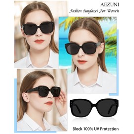 AEZUNI Trendy Reading Sunglasses 1.5 Women Stylish Square Sun Readers UV Protection Not-Bifocal 1.00 1.50 2.00 2.50 3.00 3.50 (Black)