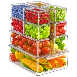 KEMETHY 11 Pack Refrigerator Organizers and Storage, Stackable Fridge Organizer Bins, BPA-Free Clear Plastic Fruit Storage Containers for Fridge, Kitchen, Fruits, Drinks, Produce, Vegetable
