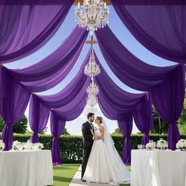 MODFUNS Royal Purple Ceiling Drapes Sheer Chiffon Draping Fabric 5x30ft 4 Panels Wedding Arch Drapery Tulle Ceiling Curtain for Wedding Arch Party Arbor Tent Decorations