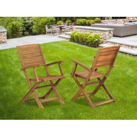 East West Furniture BHDCANA Hayward Outdoor Dining Folding Arm Chairs - Acacia Wood, Set of 2, Natural Oil