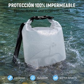 Bolsa Seca Impermeable Deportes Acuáticos con Funda Celular (Blanco, 5L) Dry Bag 500D PVC Resistente, Ajustable y Ligera, Mochila Estanca Transparente, para Kayak, Natación, Playa y Senderismo
