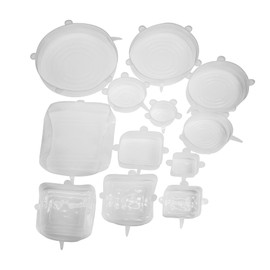 Vasconia, Tapas Elásticas Redondas y Cuadradas de Silicona Esencial de 12 piezas de Tamaños Diferentes, Blanco