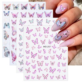 Butterfly Nail Stickers for Nail Art 3D Self Adhesive Shiny Rhinestone Design Pink Blue Butterfly Sticker Holographic Butterflies Nail Decals DIY Manicure Decoration for Women Salon Nail Art Supplies
