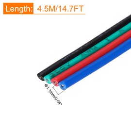 sourcing map 26 Gauge 4 Conductor Electrical Wire Tinned Copper Cable 15FT Flexible Stranded Hook-up Wire for LED Strips Lamps Residential Wiring Car Circuit