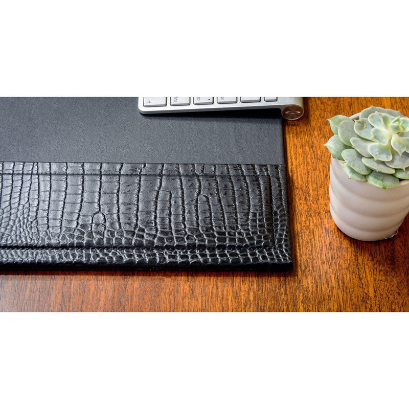 Dacasso Black Crocodile Embossed Leather Side-Rail Desk Pad/Desk Protector, 34""