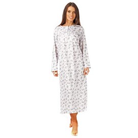 i-Smalls Super Soft 100% Cotton Floral Nightdress Long Length Winter Nightie (XL) Grey Twig