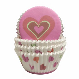 Norinoya 100PCS Paper Disposable Baking Cups Cupcake Cases Wrapper for Birthday Children's Day Christmas Valentine's Day Wedding Wedding Anniversary Party Decoration (Heart-Shaped-White)