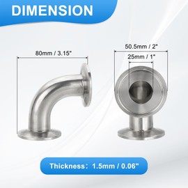 PATIKIL 90 Degree Elbow 1 "(25mm) Tube OD,304 Stainless Steel Sanitary Pipe Fittings 1.5" Tri Sanitary Clamps 50.5mm Ferrule Flange OD for Dairy Beverage Plumbing Systems