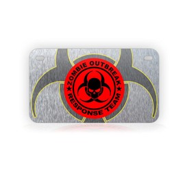 Zombie Outbreak Response Team Motorcycle License Plate Novelty Walking Zombie Silver Mini-Sized Auto Tag