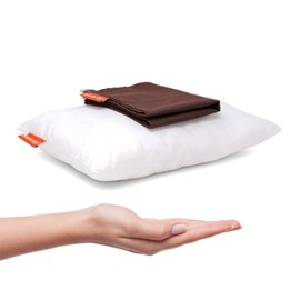 Urban Infant Pipsqueak Small | Tiny | Mini Pillow with Name Tag - 11in x 7in x 2.5in - Machine Washable - White Pillow with Brown Case