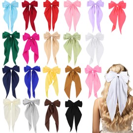 WLLHYF Satin Hair Bows for Women, 20 Pcs Big Hair Bows with Long Tails Ribbon Barrettes Hair Clips Silky Soft Hair Pins Vintage French Hair Accessories for Girl Princess