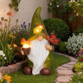Foreby Garden Gnomes Outdoor Garden Decor-Resin Gnome with Solar Outdoor Lights Decorative Mushroom and Vivid Butterfly Spring Gnomes Decorations for Yard Decor,Gardening Gifts for Women