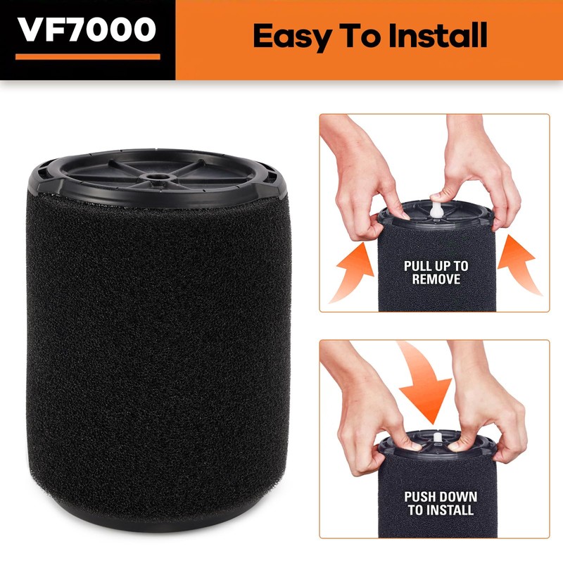 2 Pack VF7000 Replacement Filter, Standard Wet/Dry Vac Filter VF7000