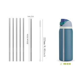 6Pcs Metal Straw Replacement for Owala Water Bottle, Reusable Stainless Steel Straws Compatible with Owala Water Bottle, Straws Drinking Accessories Parts with A Cleaning Brushes