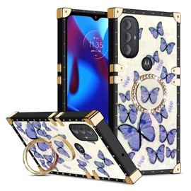 KuDiNi for Moto g Pure Case, Moto g Power 2022 Case, G Play 2023 Case for Women, Cute Glitter Girly Bling Stylish Retro Soft TPU Protective Cover with Kickstand for G Pure (Purple Butterfly)