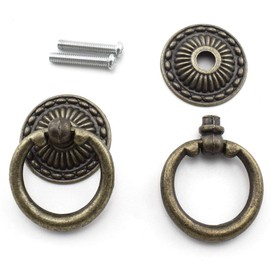 Vintage Bronze Pull Handles, OZXNO 4-Pack Antique Ring Knob Pulls with Matching Screws for Drawer Cabinet Dresser Cupboard Jewelry Box
