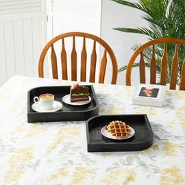 Glitzhome Set of 2 Modern Wood Leaf Shape Decorative Trays, Ash Wood Serving Trays Vintage Centerpiece Decorative Trays for Coffee Table, Ottoman, Living Room