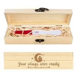 CHGCRAFT Baby Lose Keepsake Box Moon Angel Wooden Pregnancy Announcement Gifts Box with Raffia Ribbon and Lock Announcement Gifts for Dad Husband, 8x2x1.2inch