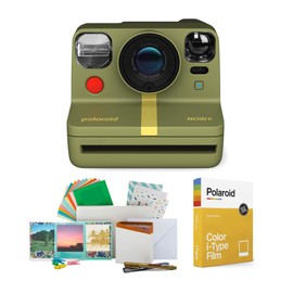 Polaroid Now 2nd Generation I-Type Instant Film Camera (Forest Green), Shoot and Print Bundle with Magnetic/Hanging Photo Frames and Color Instant Film (8 Exposures) (3 Items)