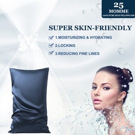 PiccoCasa 25 momme Double-Sided 100% Silk Pillowcase for Hair and Skin - Mulberry Silk Pillowcase - with Hidden Zip Navy Blue 40 x 80 cm