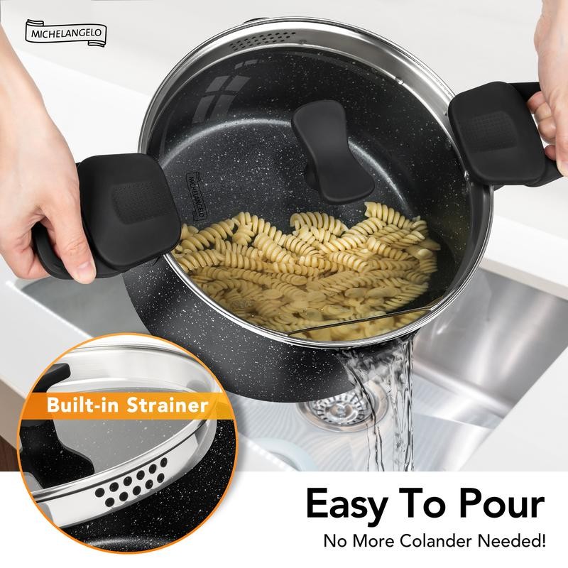 MICHELANGELO Pasta Pot with Strainer Lid, 6 Quart Cooking Pot