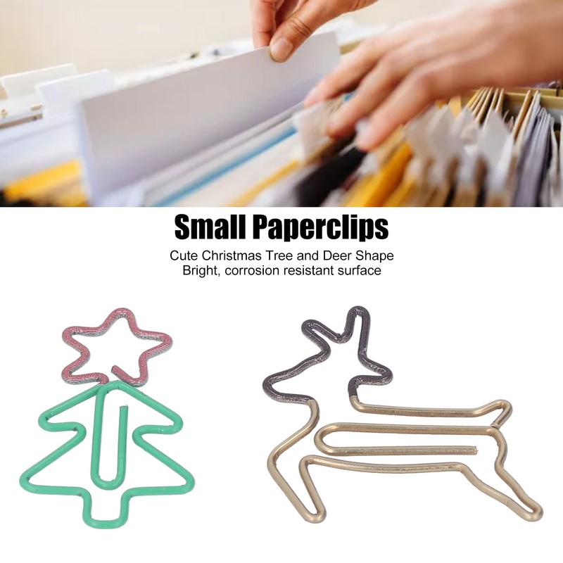 100pcs Paper Clips Lovely Christmas Tree and Deer Shape Metallic