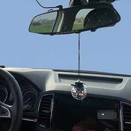 Disco Ball Car Rearview Mirror Pendant Car Hanging Mirror Ornament with Pink Cowboy Hat,Bling Wild West Disco Ball Car Accesory (Black)