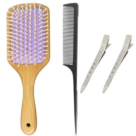 Hair Brush Set, Wooden Paddle Hairbrush Women, Included in the set are two large silver hair clips with a seamless design, Detangling Hairbrush for Long Short Curly Hair, Daily Hair Care and Travel