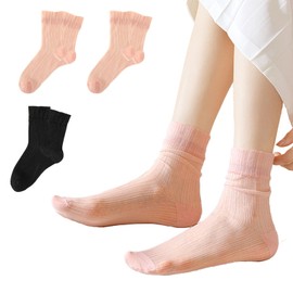 Miracic See-Through Socks, Set of 3, Pleated Socks, For Occasions, Pink, 23.0-25.0 cm