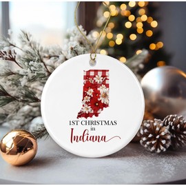 JohnPartners993 1st Christmas in Indiana Ornament - New Home in Indiana Gift - Indiana State Moving to Indiana Present Printed on Both Sides