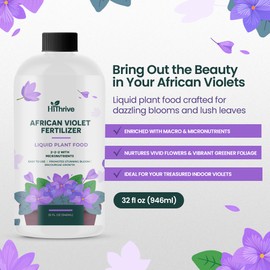 32oz African Violet Fertilizer for African Violets Live Plants - Makes 48 Gallons of Indoor Plant Food for Houseplants, Balanced Macro & Micronutrients Formula for Vibrant Blooms & Lush Foliage