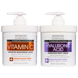 ADVANCED CLINICALS 2 PACK SET - CREMA CORPORAL A. HIALURONICO CON ACEITE DE BORRAJA, ESCUALANO Y VITAMINA E + CREMA CORPORAL VITAMINA C ILUMINACION CON A. FERULICO, A. DE COCO Y VITAMINA E 454GR/CU