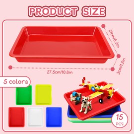 Weoxpr 15 Pcs Multicolor Plastic Art Trays, Sensory Bin Tools for Kids, Paint Serving Tray Play,Tuff Tray Set for Classroom and Home Crafts, DIY Projects, Painting, Beads, Organizing Supply, 5 Color