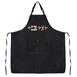G2TUP Sewing Heartbeat Apron With Pockets - Black Floral Sewing Apron - One Size Fits All - Polyester - Full-Length Bib - Tie Strap - 2 Pockets - Unisex-Adults Gift
