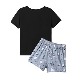 VENTELAN Pajama Set For Women Cute PJS Summer Short Sleeve Shorts Sleepwear L Grey