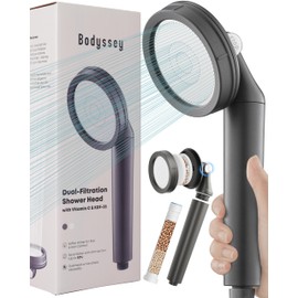 Bodyssey Duschkopf mit Filter – Abnehmbar, Wasserenthärter für hartes Wasser, Duale Filterung mit KDF & Vitamin C, Hochdruck, Wassersparend, Ein-Knopf-Stopp, Hand- & Wandmontage