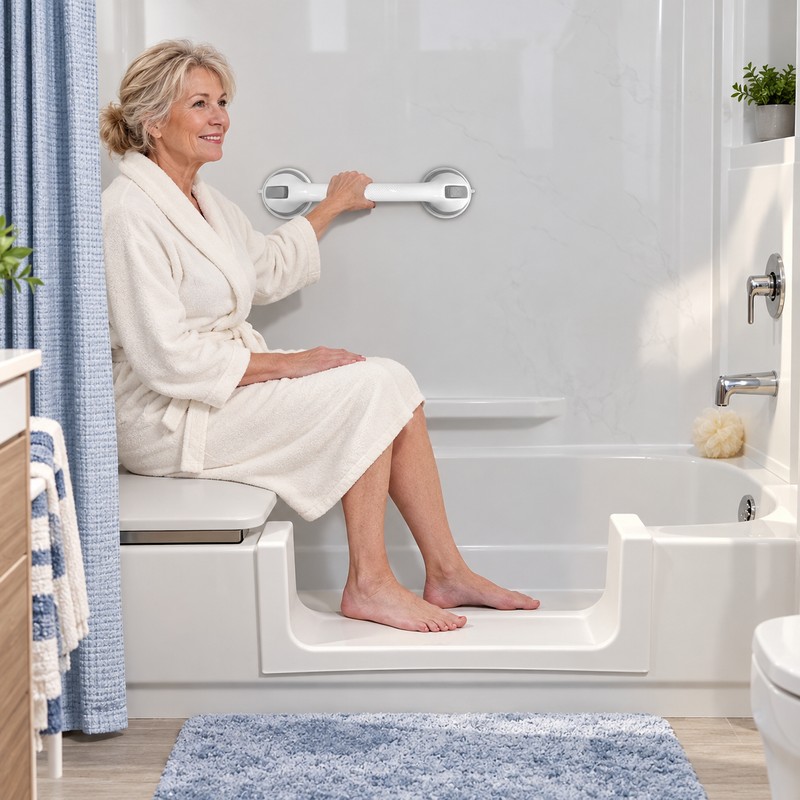 17-Inch Bathroom Grab Bar for Shower Support – No-Drill Anti-Slip