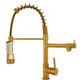 Homefy Gold Kitchen Faucet with Pull Down Sprayer, Single Handle 2- Function Stainless Steel Spring Neck, Single Hole Installation for Residential, Commercial, Farmhouse, RV, Bar & More