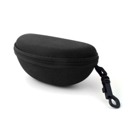 Calabria BJ143H Black Large Semi-Hard Fabric Zipper Shell Glasses Case Protective Plastic Snap Hook Belt Attach Men Women