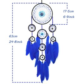 SOYUZU Evil Eye Blue Dream Catcher Large Dream Catchers Wall Decor Handmade Feather Dreamcatcher Wall Hanging Ornament for Bedroom Living Room Home Decor