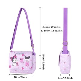 Roffatide Cartoon Kuromi Crossbody Bag Kawaii Purple Rabbit Lolita JK Girls Mini Shoulder Messenger Bag Flap Synthetic Leather Satchel Purple