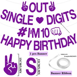 VeyoCraft 10th Birthday Decorations for Girl - Purple Out Single Digits I'm 10 Happy Birthday Banner, in My Double Digits Era Decor for 10 Years Old Girls Party Supplies
