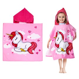 Uryxery Kids Hooded Poncho Towel - Pink Unicorn, 23.6×47.2in (60×120cm) for 3-10 Years, Soft Microfiber Cover for Beach, Pool & Bath