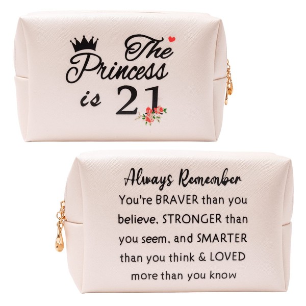 21th Birthday Gifts for Girls,Inspirational Makeup Bag Gift for 21th Birthday Gifts,21th Birthday Gifts Ideas for Girls,The Princess is 21 Inspirational Cute Makeup Gift,Inspirational Quotes Gifts