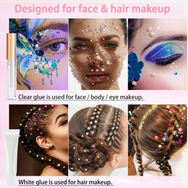 Face Body Glue for Gems Rhinestones, Glitter Glue Long Lasting Hair Adhesive, Designed for Eye Jewels Face Gems Hair Body Glitter Makeup