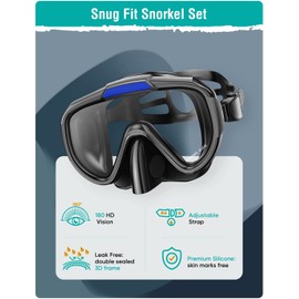 Lealinga Snorkel Set Adults Snorkel Mask Anti-Fog Panoramic View Diving Mask Dry Top Snorkel Kit with Travel Bag Diving Set for Snorkeling Scuba Diving Swimming Travel