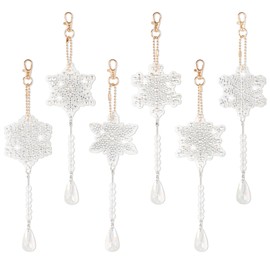 6pcs Snowflake Wind Chimes, Double Sided Suncatchers with Keychain Diamond Artistic Painting DIY Wind Chimes Hanging Christmas Craft Kits for Christmas Home Windows Decoration