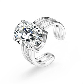 Zirconia Wedding Engagement Ring 925 Sterling Silver Rings for Women, Adjustable Silver Chunky Open Ring with Cubic Zirconia CZ Diamond Ring Anniversary Promise Eternity Wedding Rings for Women Lady