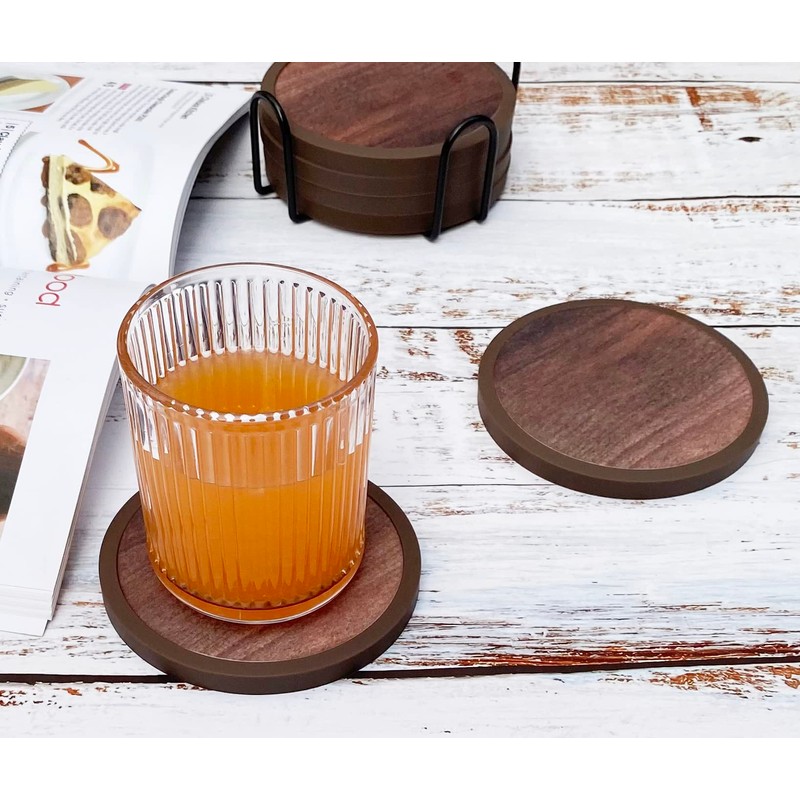 Absorbent Coasters for Drinks with Holder - 6packs, Silicone Coaster